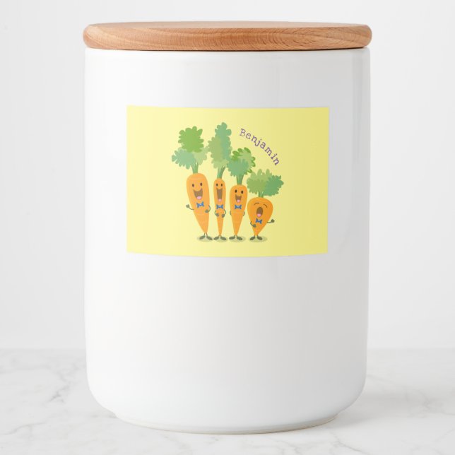 Cute singing carrot quartet cartoon illustration food label (Front)
