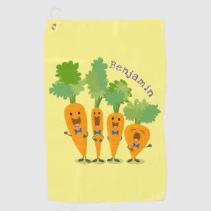 Cute singing carrot quartet cartoon illustration golf towel