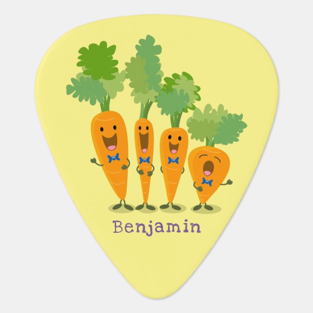 Cute singing carrot quartet cartoon illustration  guitar pick (Front)