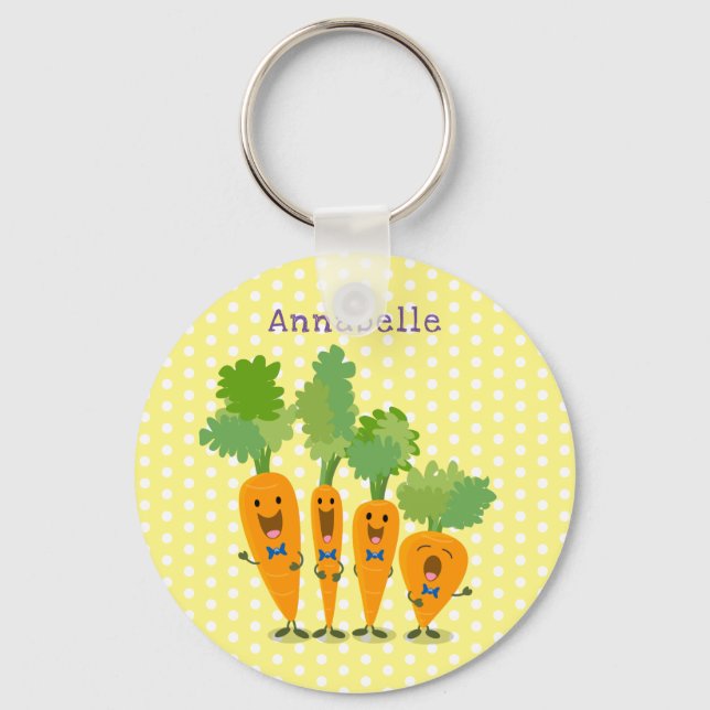 Cute singing carrot quartet cartoon illustration keychain (Front)
