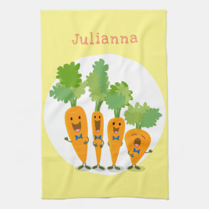Cute singing carrot quartet cartoon illustration kitchen towel