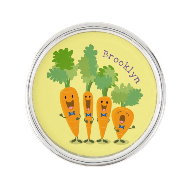Cute singing carrot quartet cartoon illustration lapel pin (Front)