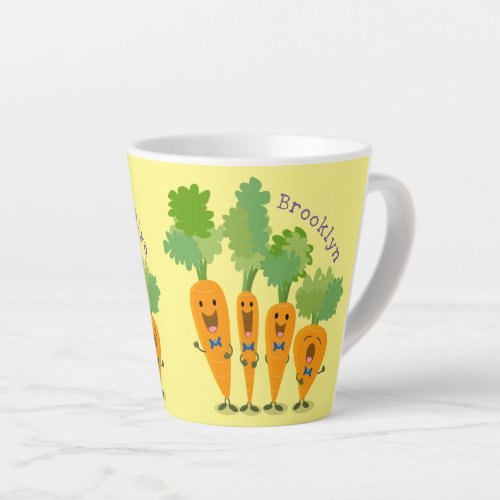 Cute singing carrot quartet cartoon illustration latte mug