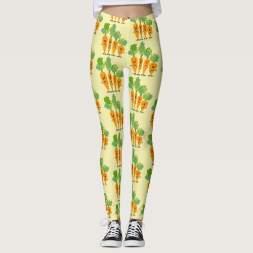 Cute singing carrot quartet cartoon illustration leggings