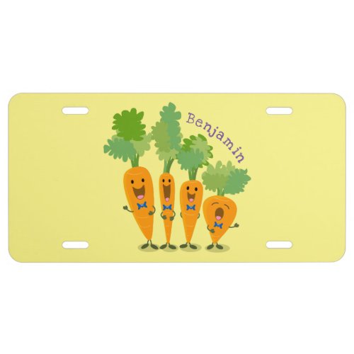 Cute singing carrot quartet cartoon illustration license plate