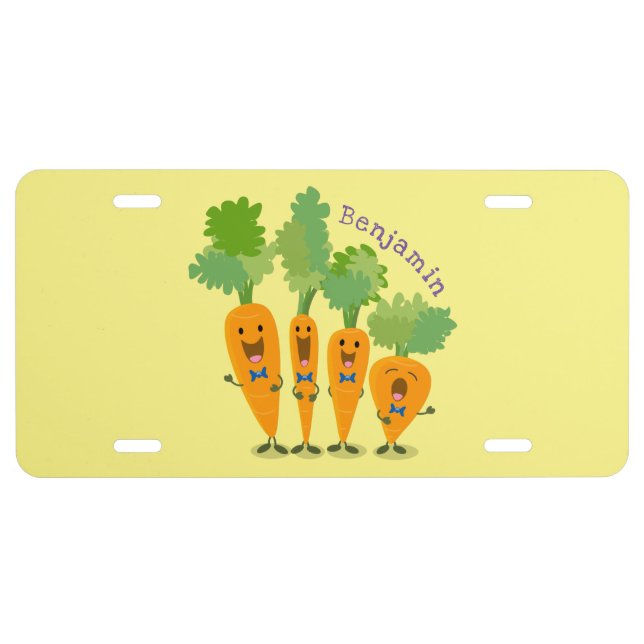 Cute singing carrot quartet cartoon illustration license plate (Front)