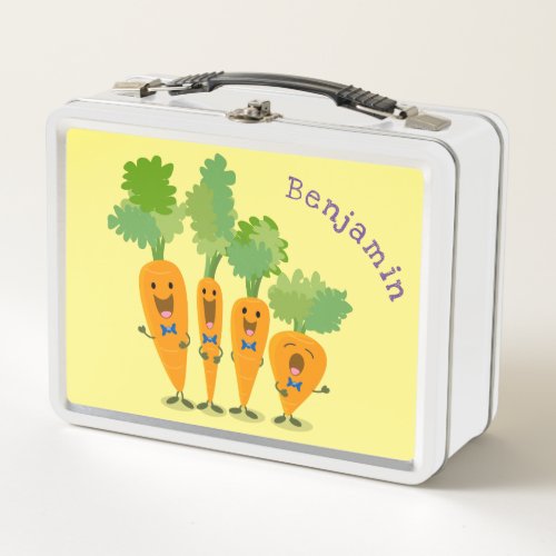 Cute singing carrot quartet cartoon illustration metal lunch box