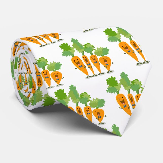 Cute singing carrot quartet cartoon illustration neck tie (Rolled)