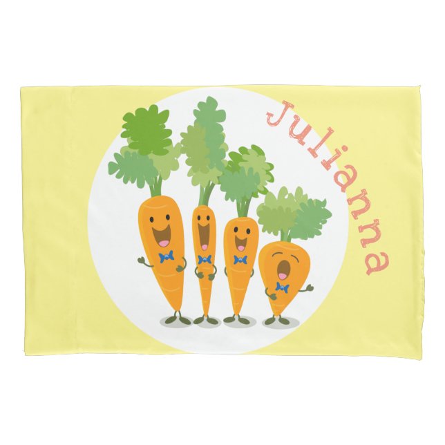 Cute singing carrot quartet cartoon illustration pillow case (Front)
