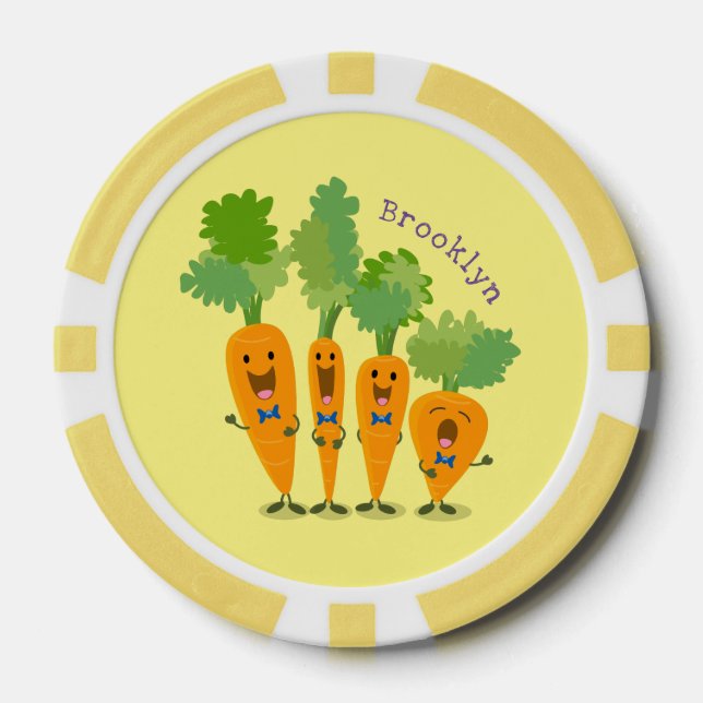 Cute singing carrot quartet cartoon illustration poker chips (Front)