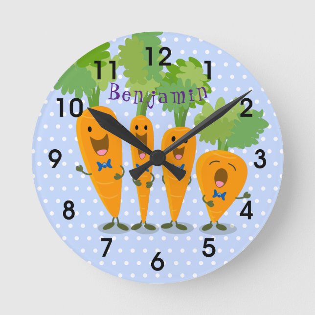 Cute singing carrot quartet cartoon illustration round clock (Front)
