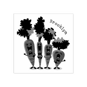 Cute singing carrot quartet cartoon illustration rubber stamp