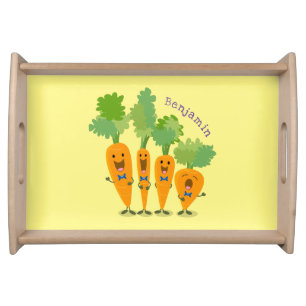 Cute singing carrot quartet cartoon illustration serving tray