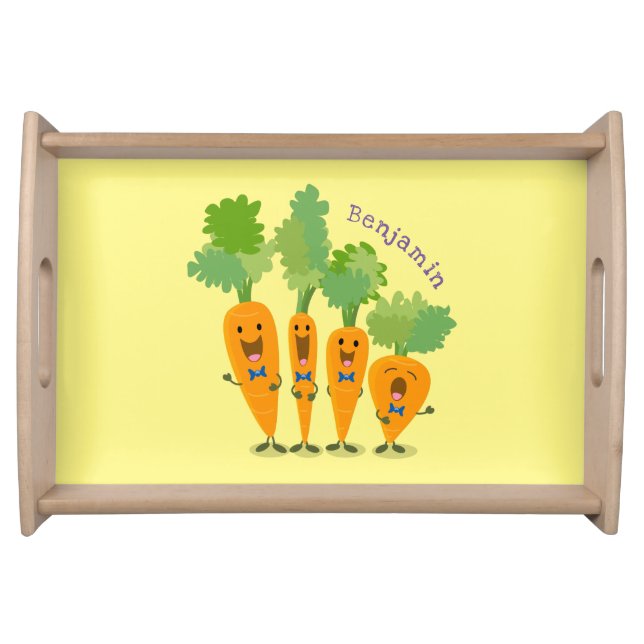 Cute singing carrot quartet cartoon illustration serving tray (Front)