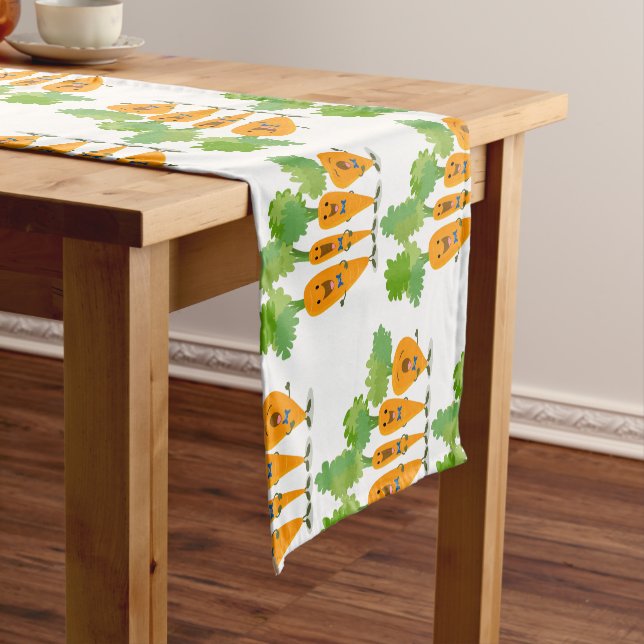 Cute singing carrot quartet cartoon illustration short table runner (In Situ)