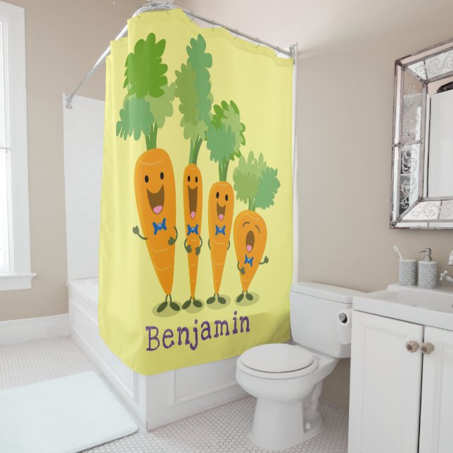 Cute singing carrot quartet cartoon illustration shower curtain (In Situ)