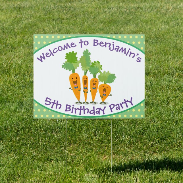 Cute singing carrot quartet cartoon illustration sign (Insitu)