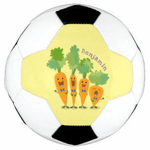 Cute singing carrot quartet cartoon illustration soccer ball