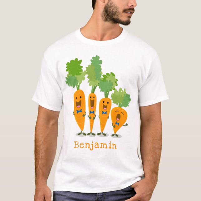 Cute singing carrot quartet cartoon illustration T-Shirt (Front)