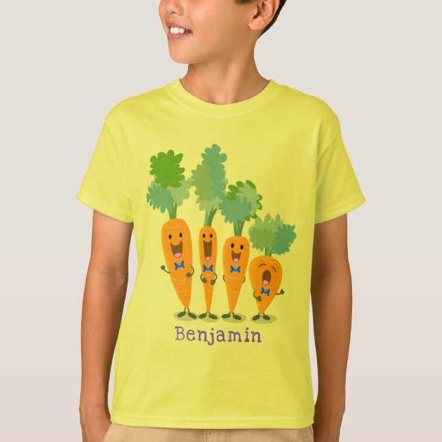 Cute singing carrot quartet cartoon illustration T-Shirt (Front)
