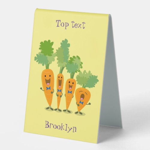 Cute singing carrot quartet cartoon illustration table tent sign