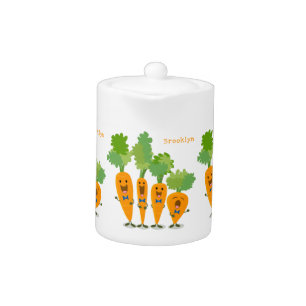 Cute singing carrot quartet cartoon illustration teapot