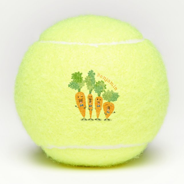 Cute singing carrot quartet cartoon illustration tennis balls (Front)