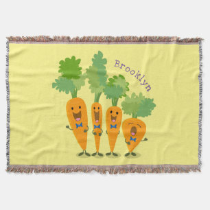 Cute singing carrot quartet cartoon illustration throw blanket