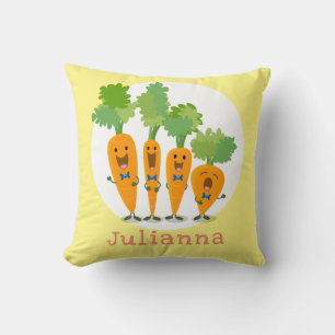 Cute singing carrot quartet cartoon illustration throw pillow