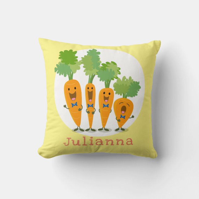 Cute singing carrot quartet cartoon illustration throw pillow (Front)