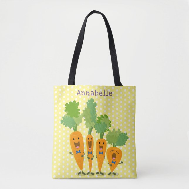 Cute singing carrot quartet cartoon illustration tote bag (Front)