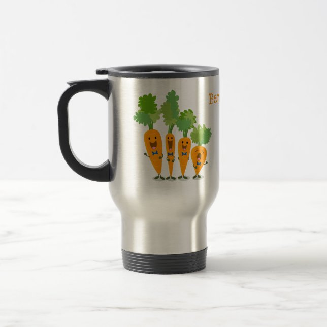 Cute singing carrot quartet cartoon illustration travel mug (Left)
