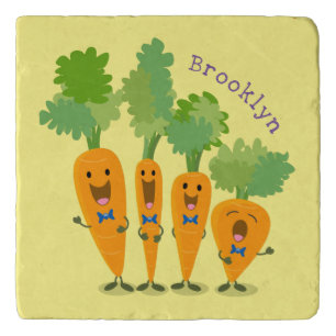 Cute singing carrot quartet cartoon illustration trivet