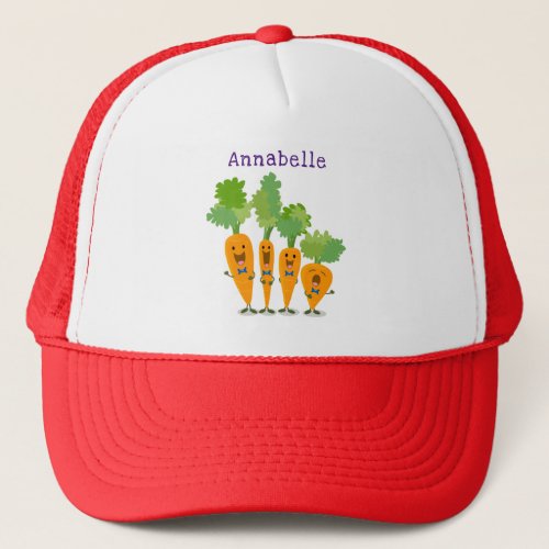 Cute singing carrot quartet cartoon illustration trucker hat