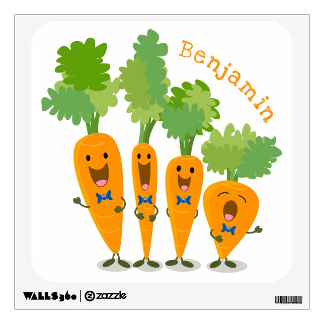 Cute singing carrot quartet cartoon illustration wall decal (Front)