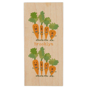 Cute singing carrot quartet cartoon illustration wood flash drive