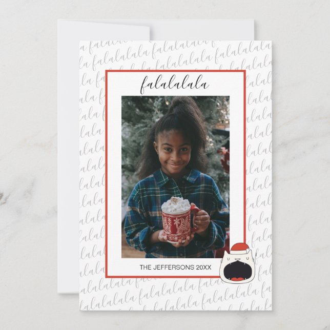 Cute Singing Cat Fa La La La La Christmas Photo Holiday Card (Front)
