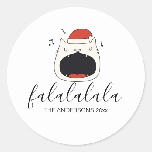 Cute Singing Cat Fa La La La La Holiday Classic Round Sticker