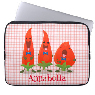 Cute singing chili peppers cartoon illustration laptop sleeve