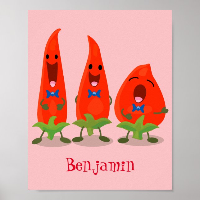 Cute singing chili peppers cartoon illustration poster (Front)