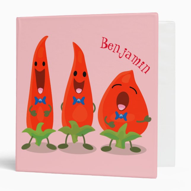 Cute singing chilli peppers cartoon illustration 3 ring binder (Front/Inside)