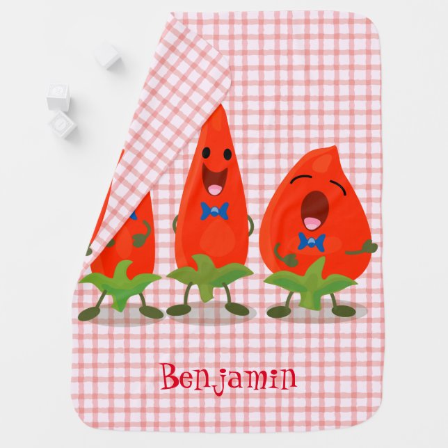 Cute singing chilli peppers cartoon illustration baby blanket (In Situ)