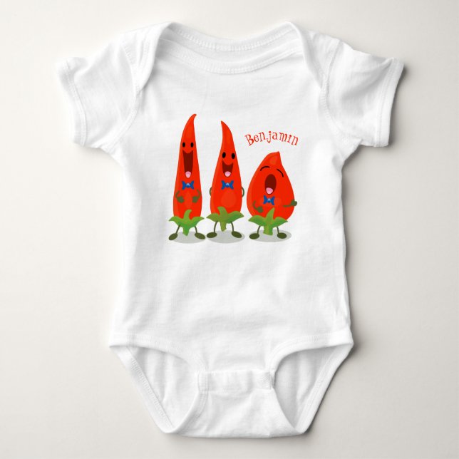 Cute singing chilli peppers cartoon illustration baby bodysuit (Front)