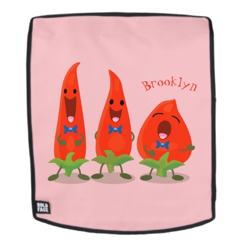 Cute singing chilli peppers cartoon illustration backpack