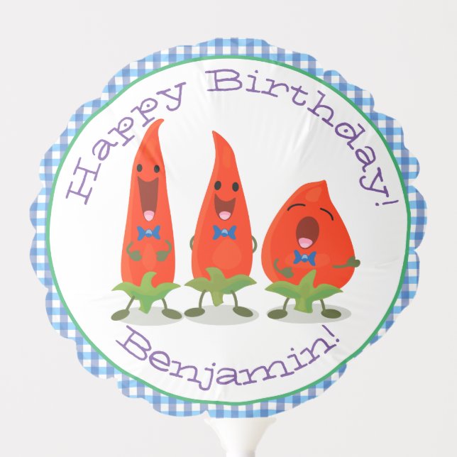 Cute singing chilli peppers cartoon illustration balloon (Front)