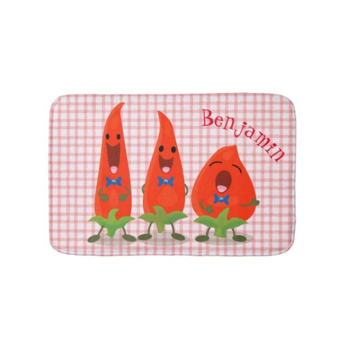 Cute singing chilli peppers cartoon illustration bath mat