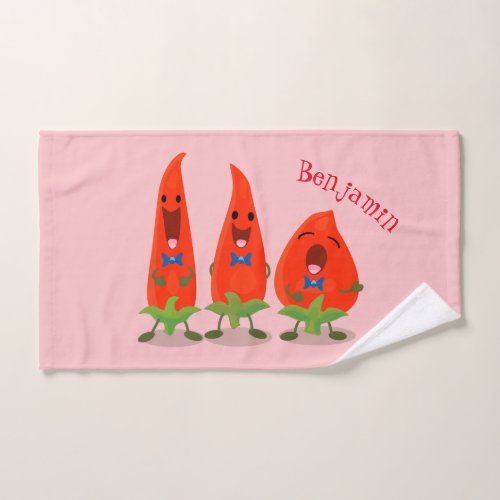 Cute singing chilli peppers cartoon illustration bath towel set