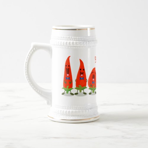 Cute singing chilli peppers cartoon illustration beer stein