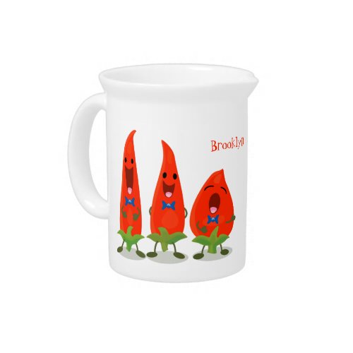 Cute singing chilli peppers cartoon illustration beverage pitcher