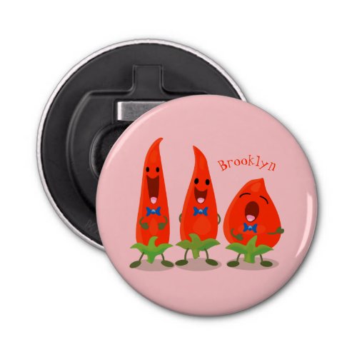 Cute singing chilli peppers cartoon illustration bottle opener